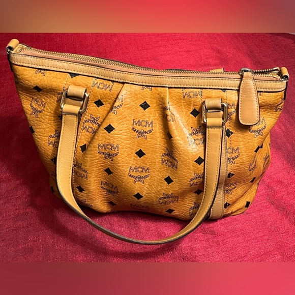 MCM Visetos Leather Shoulder Bag, Cognac - Picture 3 of 7